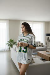 Go Devil ANGEL 33 White & Green Pinstripe Jersey Tee For Women's