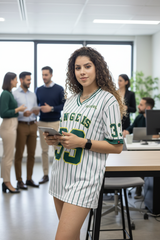 Go Devil ANGEL 33 White & Green Pinstripe Jersey Tee For Women's