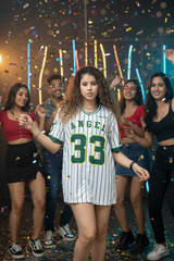 Go Devil ANGEL 33 White & Green Pinstripe Jersey Tee For Women's