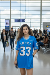 Go Devil ANGEL 33 (In White) Printed Blue Oversized Jersey T-shirt For Women's
