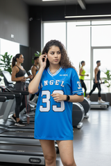 Go Devil ANGEL 33 (In White) Printed Blue Oversized Jersey T-shirt For Women's