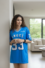 Go Devil ANGEL 33 (In White) Printed Blue Oversized Jersey T-shirt For Women's