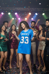 Go Devil ANGEL 33 (In White) Printed Blue Oversized Jersey T-shirt For Women's