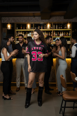Go Devil ANGEL 33 (In Pink) Printed Black Oversized Jersey T-shirt For Women's