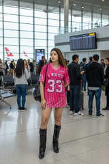Go Devil ANGEL 33 (In White) Printed Pink Oversized Jersey T-shirt For Women's