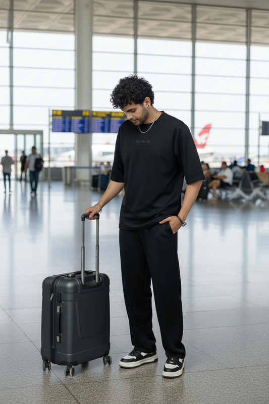 Go Devil Printed Black T-Shirt With Pant Co-Ord Set For Men