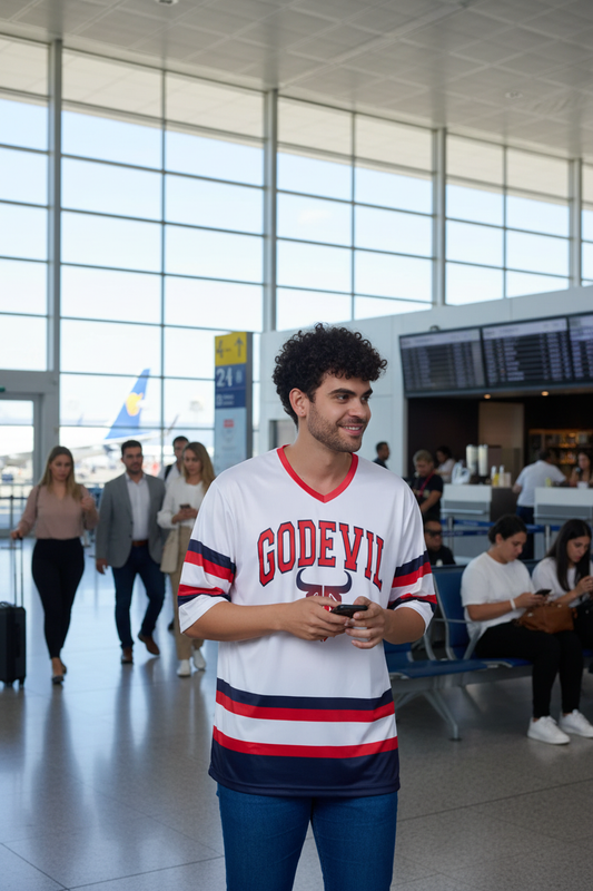 Stripes Printed White, Red and Navy Blue Oversized Jersey T-Shirt for Men