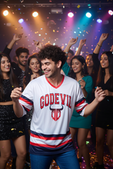Stripes Printed White, Red and Navy Blue Oversized Jersey T-Shirt for Men