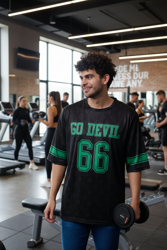 Go Devil 66 (In Green) Printed Black Jersey Oversized T-Shirt for Men