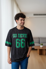Go Devil 66 (In Green) Printed Black Jersey Oversized T-Shirt for Men