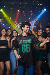 Go Devil 66 (In Green) Printed Black Jersey Oversized T-Shirt for Men