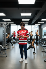 Go Devil 66 Striped (In White) Printed Red Oversized Jersey T-Shirt for Men