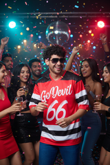 Go Devil 66 Striped (In White) Printed Red Oversized Jersey T-Shirt for Men