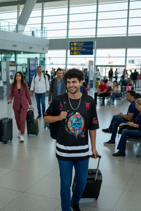 Skull With Enjoy The Trip Printed Black  Oversized  Jersey T-Shirt for Men