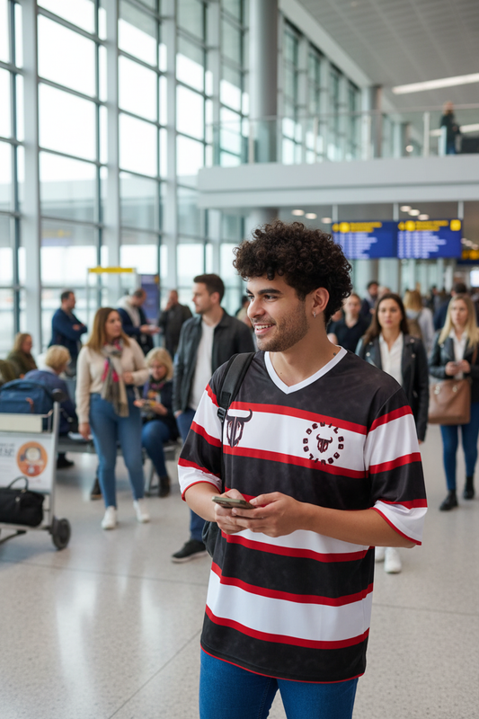 Stripes Printed Black, White and Red Oversized Jersey T-Shirt for Men