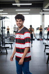 Stripes Printed Black, White and Red Oversized Jersey T-Shirt for Men