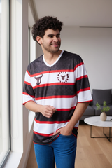 Stripes Printed Black, White and Red Oversized Jersey T-Shirt for Men