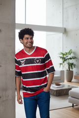 Stripes Printed Black, Red and White Oversized Jersey T-Shirt for Men