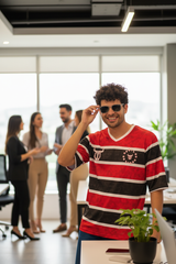 Stripes Printed Black, Red and White Oversized Jersey T-Shirt for Men