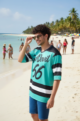 Stripes Printed Black, White and Green Oversized Jersey T-Shirt for Men