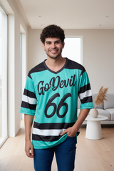Stripes Printed Black, White and Green Oversized Jersey T-Shirt for Men