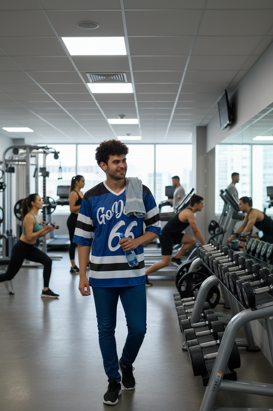 Go Devil 66 Striped (In White) Printed Blue Jersey Oversized T-Shirt for Men