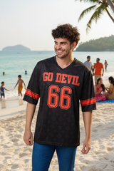 Go Devil 66 in Red Printed Black jersey  Oversized T-Shirt for Men
