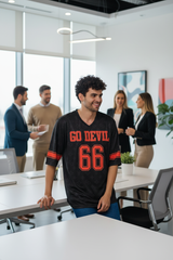 Go Devil 66 in Red Printed Black jersey  Oversized T-Shirt for Men