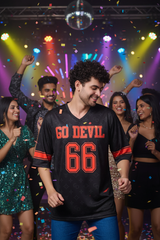 Go Devil 66 in Red Printed Black jersey  Oversized T-Shirt for Men