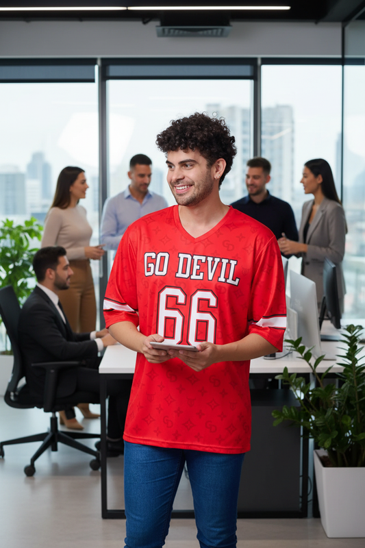 Go Devil 66 (In White) Printed Red Oversized T-Shirt for Men