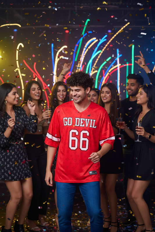 Go Devil 66 (In White) Printed Red Oversized T-Shirt for Men