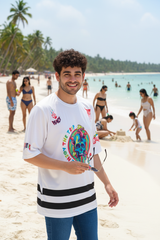 Skull With Enjoy The Trip Printed White Oversized Jersey T-Shirt for Men