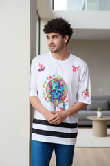 Skull With Enjoy The Trip Printed White Oversized Jersey T-Shirt for Men