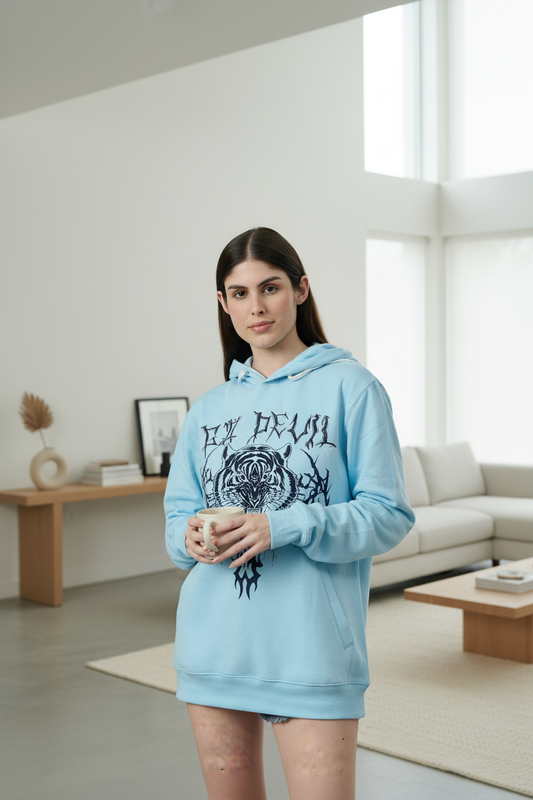 Go Devil (Tiger) Printed Blue Hoodie for Women