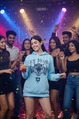 Go Devil (Tiger) Printed Blue Hoodie for Women