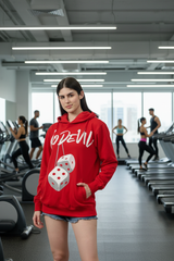 Go Devil Dice Printed Red Hoodie for Women