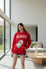 Go Devil Dice Printed Red Hoodie for Women