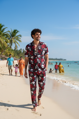 Skull with Rose Printed Black Shirt With Pant Co-Ord Set For Men