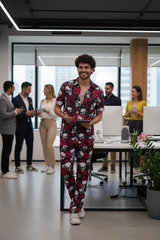 Skull with Rose Printed Black Shirt With Pant Co-Ord Set For Men