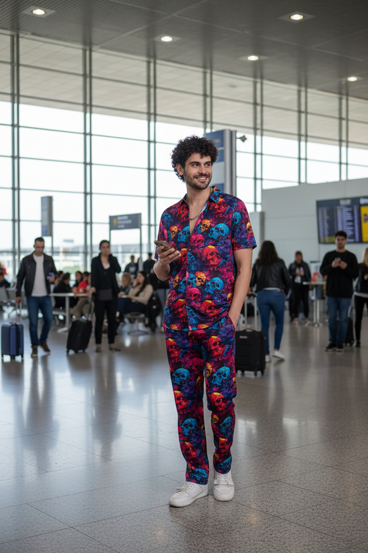 Colourful Skull Printed Shirt With Pant Co-Ord Set For Men