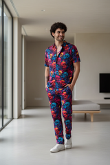 Colourful Skull Printed Shirt With Pant Co-Ord Set For Men