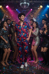 Colourful Skull Printed Shirt With Pant Co-Ord Set For Men