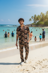 Golden Skull Printed Black Shirt With Pant Co-Ord Set For Men