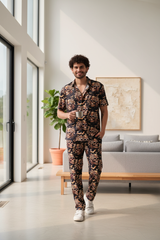 Golden Skull Printed Black Shirt With Pant Co-Ord Set For Men