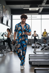 Blue Flaming Skull Printed Shirt With Pant Co-Ord Set For Men