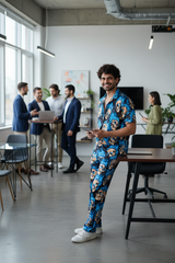 Blue Flaming Skull Printed Shirt With Pant Co-Ord Set For Men