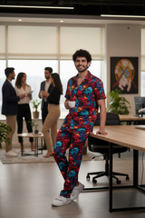 Colourful Skull Printed Shirts With Pant Co-Ord Set For Men