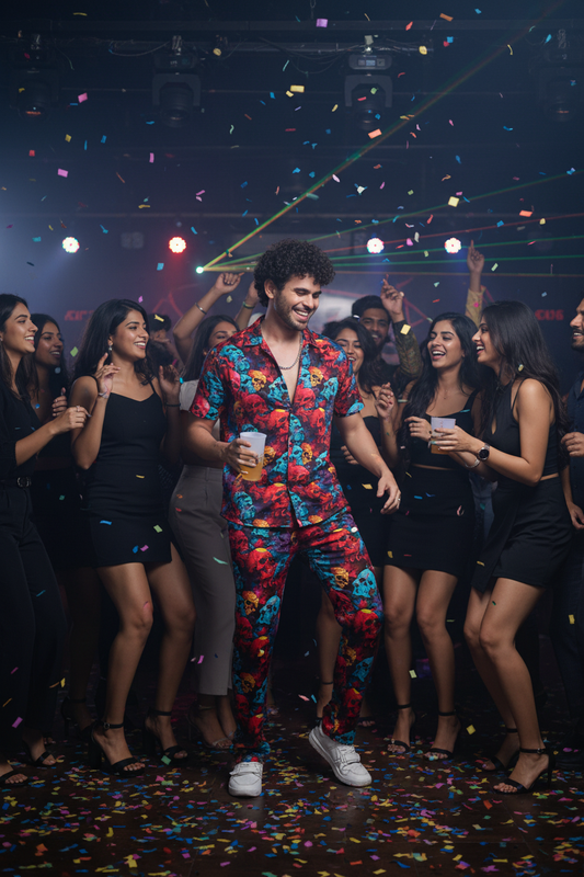Colourful Skull Printed Shirts With Pant Co-Ord Set For Men