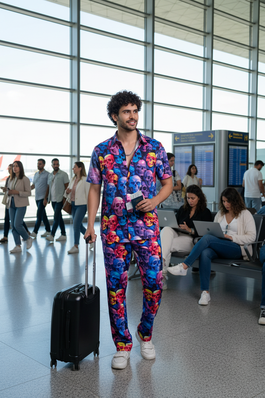 Colourful Skull Printed Shirt With Pant Co-Ord Set For Men