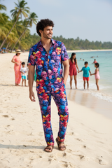 Colourful Skull Printed Shirt With Pant Co-Ord Set For Men